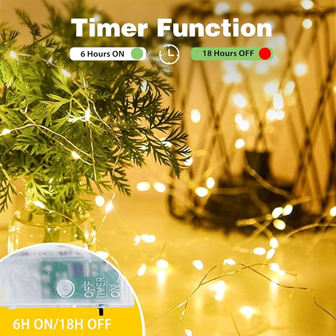 4-Pack Fairy Lights Battery Operated with Timer, 16FT 50 LED String Lights Indoor Outdoor, Cuttable Starry Fairy Lights Waterproof for Home Bedroom Classroom Dorm Wedding Christmas Decor (Warm White)