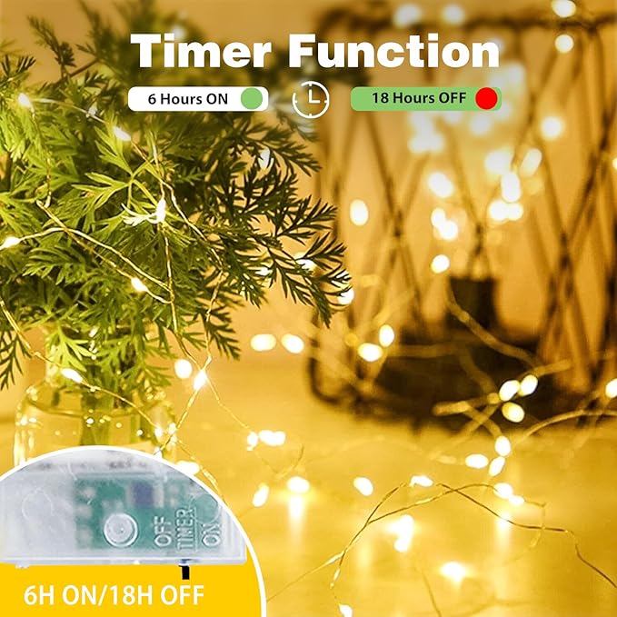 1-Pack Fairy Lights Battery Operated with Timer, 16FT 50 LED String Lights Indoor Outdoor, Cuttable Starry Fairy Lights Waterproof for Christmas Home Bedroom Wedding DIY Centerpiece Decor (Warm White)