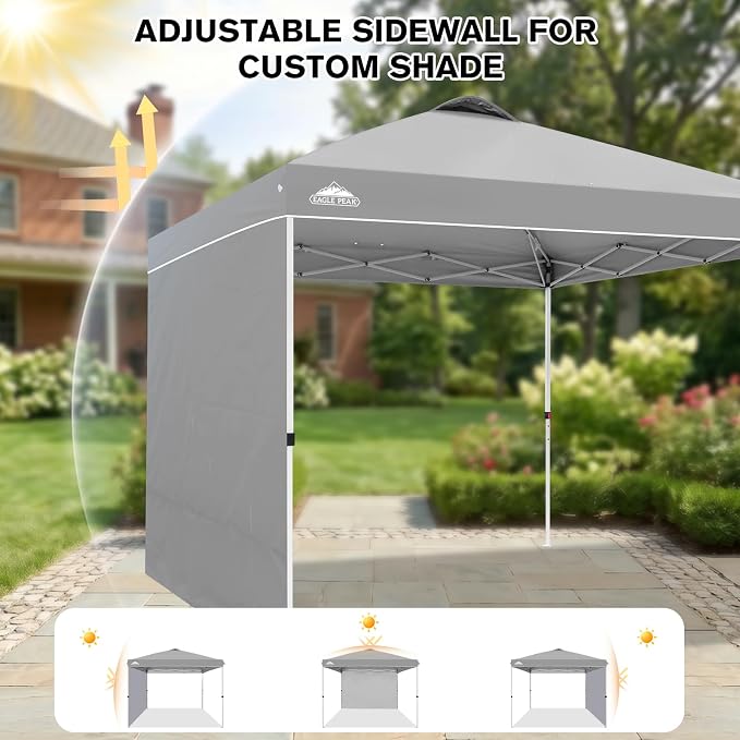 EAGLE PEAK Commercial Canopy 10x10 Pop Up Canopy Tent with 1 Sidewall, Easy Setup Heavy Duty Instant Event Shelter for Vendors & Markets, Outdoor Sun Shade, Light Gray