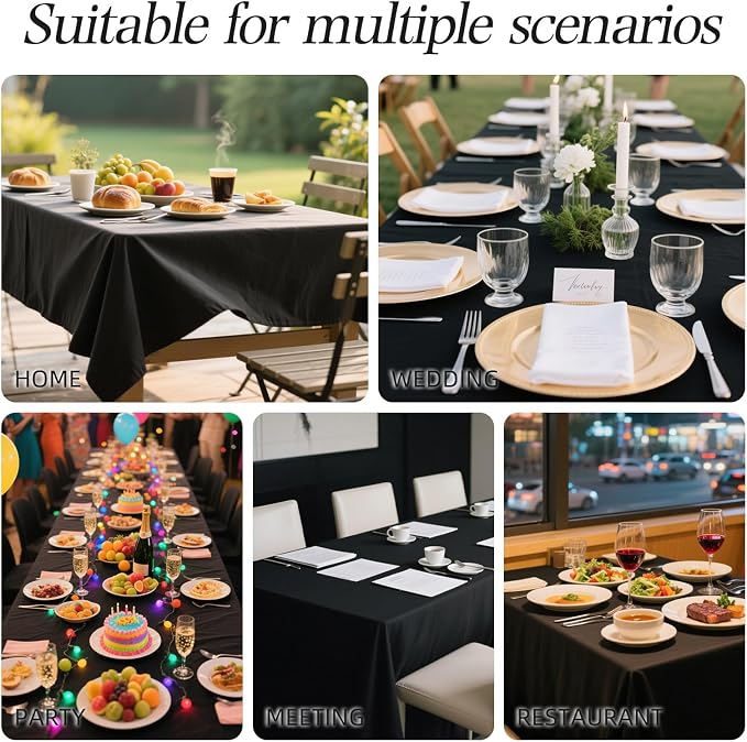 WIGENIUS 2 Pack Black Table Cloth Rectangle Tablecloths 70X120 Inch,Polyester Table Cloth for 8 Foot Rectangle Tables,Wrinkle Resistant Washable Fabric Table Covers for Party,Wedding Banquet