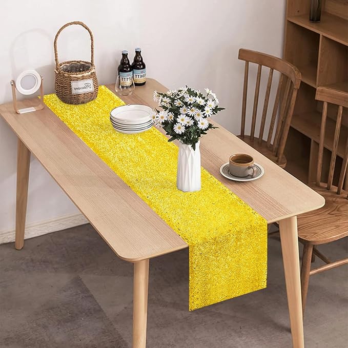 10 Packs 12 x 72 inches Yellow Sequin Table Runner, Glitter Runner for Birthday Party Supplies Wedding Holiday Celebration Baby Shower Engagement Anniversary Decor