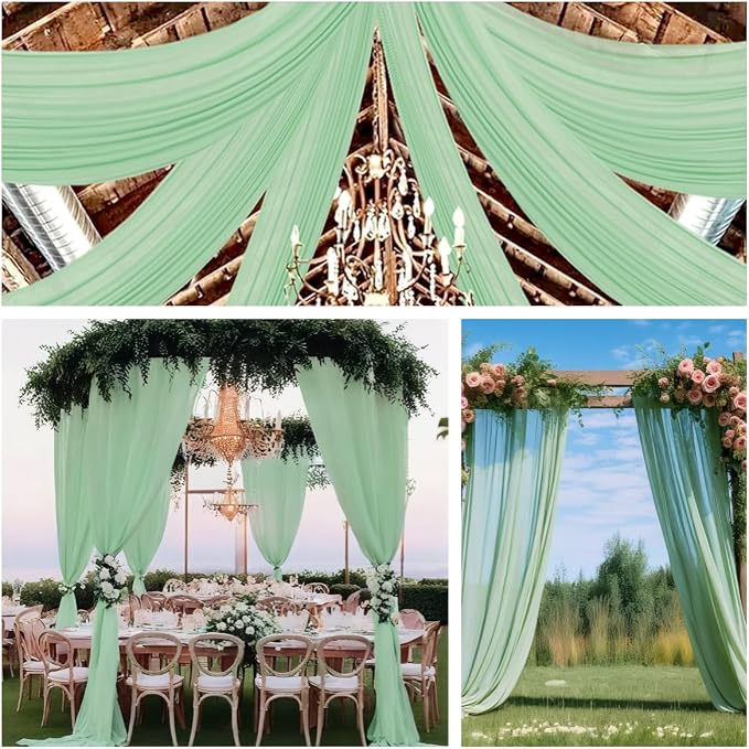 DUOBAO Chiffon Ceiling Drapes 20ft Sage Green Wedding Backdrops Sheer Backdrop Curtains for Reception Wedding Ceremony Sheer Arch Drapes Fabric Event Party Supplies 6 Panels 5×20feet