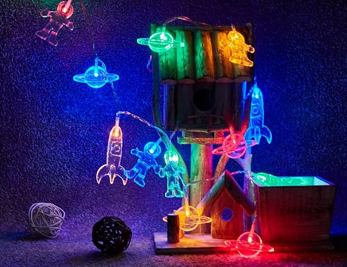 AceList 10 LED Children's Room LED String Light Astronaut Spaceship Rocket Pendants Holiday Party Lights Wall Window Nursery or Kids Room Decor Wedding Around the Garden Patio Christmas (Multicolour)