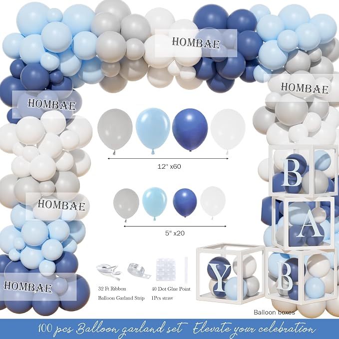 Hombae Little Man Baby Shower Decorations, 106 PCs - Unique Boy Baby Shower Party Supplies with Mustache and Bow Tie Backdrop, Balloon Garland, Cake Topper, Sweet Boy Tablecloth