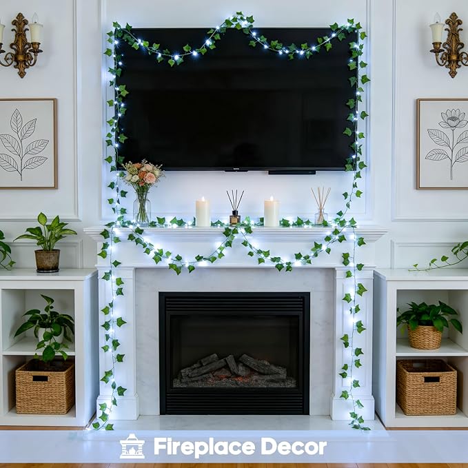 JMEXSUSS 33Ft Vines with Lights Battery Operated, 100 LED Ivy Vines with Fairy Lights Leaf with Remote for Bedroom Wall Classroom Dorm Wedding Birthday Party Decor(White)