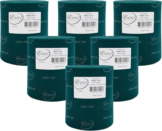 Expo International Decorative Matte Tulle, Roll/Spool of 6” X 200 Yards, Lightweight Polyester Tulle Fabric for Tutus, Costumes, and Party Decorations, Washable, Easy-to-Use, Pack of 6, Teal