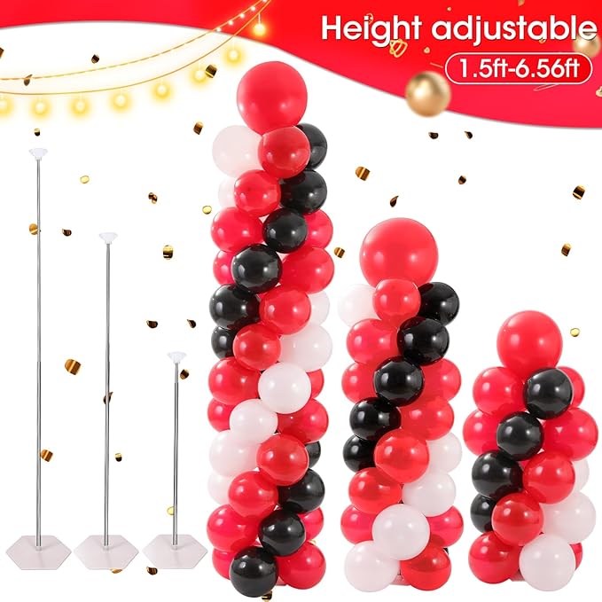 Balloon Column Stand with 102 Balloons, Balloon Column Kit Set of 2, Metal Balloon Tower Stand with Base for Floor, Height Adjustable from 1.57 to 7 Ft, For Party Decorations