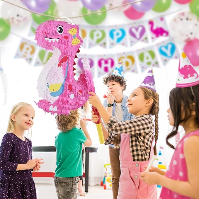 Dinosaur Piñata - Dinosaur Birthday Party Supplies for Girls Kids Dino Themed Party Piñata Bundle Set Perfect Party Game Activity Decoration