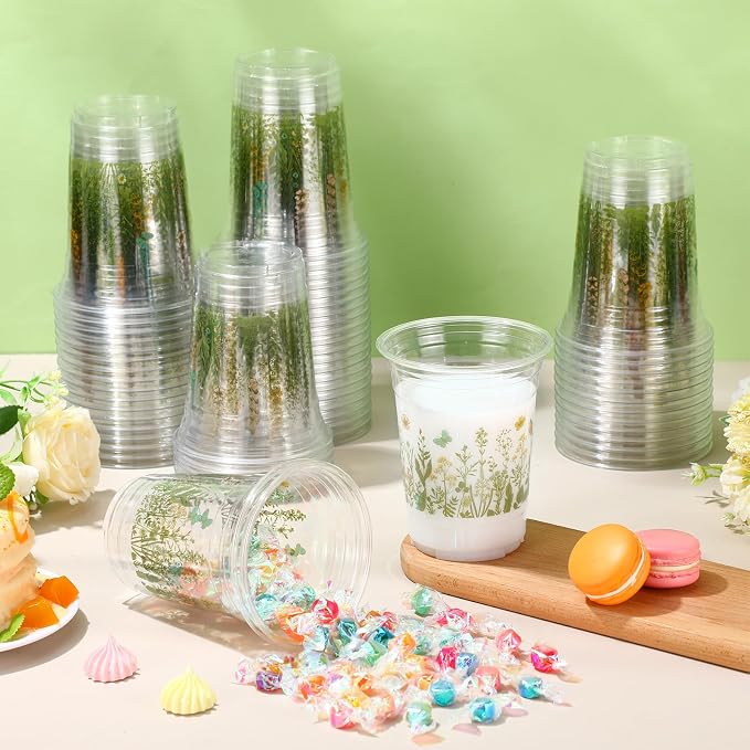 Hushee Wildflower 60 Pcs Party Cups 16 oz Plastic Disposable Drinking Cups for Birthday Love Baby in Bloom Baby Shower Summer Fresh off The Market Bridal Shower Decorations Supplies