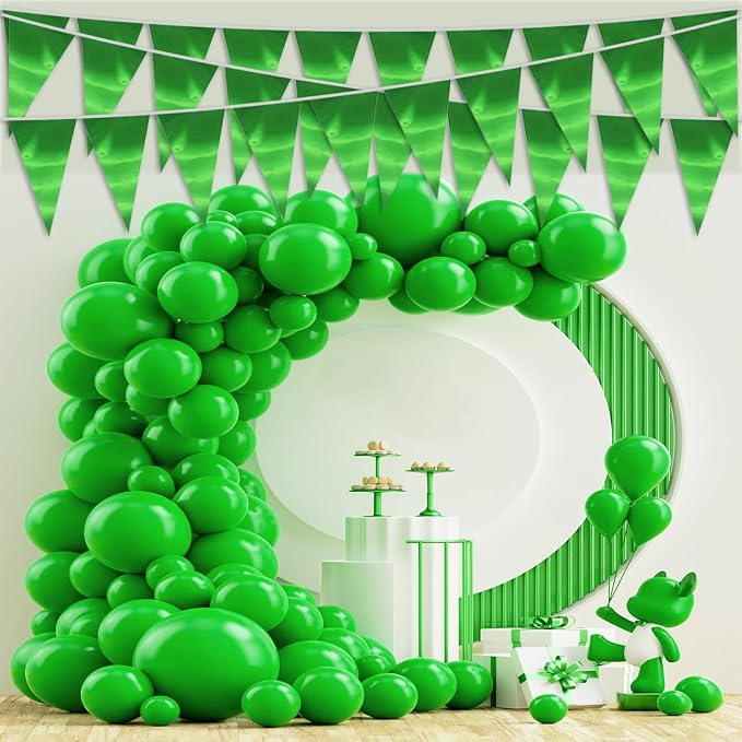 40M/130FT Green Triangle Pennant Banner Flag Metallic Fabric Bunting Garland for Christmas Graduation Safari Birthday Tropical Jungles Wedding Bachelorette Engagement Party Decoration Supplies