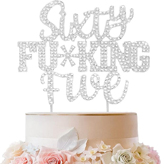 LINGTEER Sixty Five Funny Silver Rhinestone Cake Topper - Cheers to 65 Years Old,Happy 65th Birthday Party Cake Centerpieces Topper Decorations.