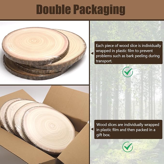 Wood Slices for Centerpieces, Wood Rounds Cookies for Crafts, Rustic Wood Circles & Slabs, Wooden Discs for Tables Decor-for Art Projects and Rustic Weddings (8pcs 8-9)