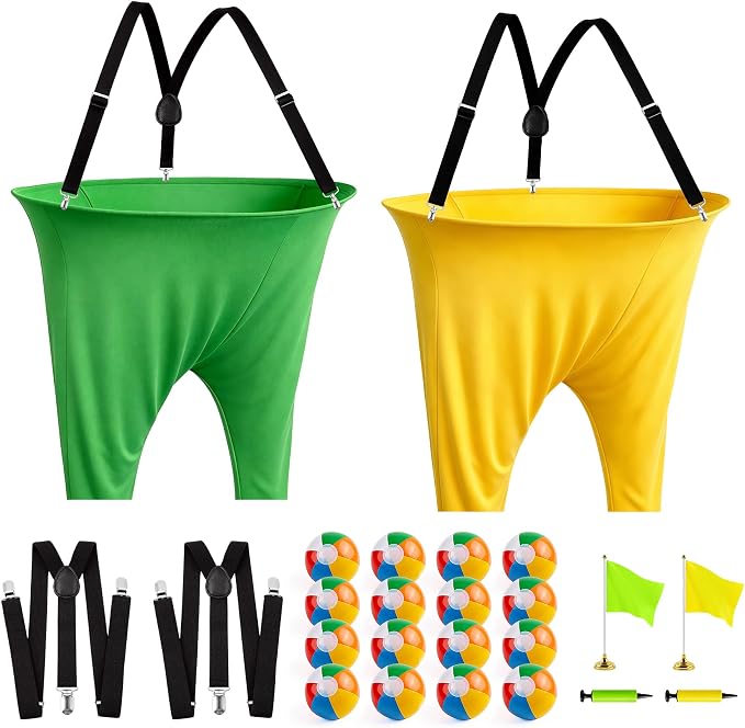 Granny Pants Yard Game Set, Giant Yard Games with 20 Bouncy Balls, 4 Suspenders, Pumps & Flags, Funny & Outdoor Games for Adults and Family, Huge Backyard Games for Lawn, Camping & Party Games
