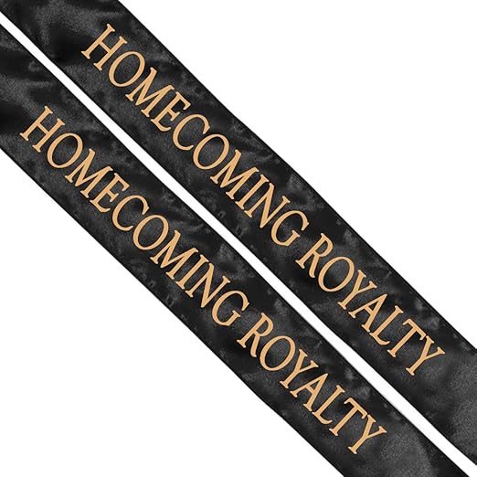 Anderson's Black Satin Homecoming Royalty Sash Set, Elegant 3" x 72" Sashes with Gold Imprint for Homecoming Night Coronation and School Events, 2‑Piece Set