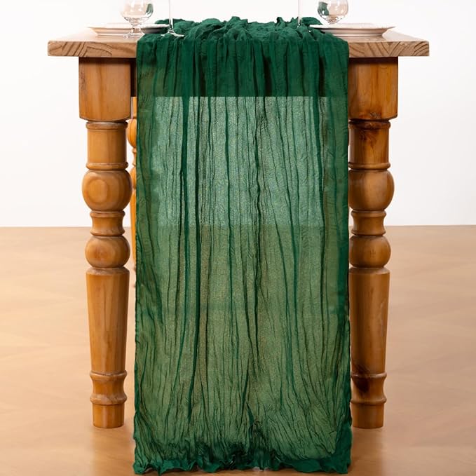 DeZerlor Emerald Green Cheesecloth Table Runner 4 Pack Spring Easter Table Runners Boho Gauze 120 Inches Cheese Cloth Table Decor for Wedding Bridal Baby Shower Parties