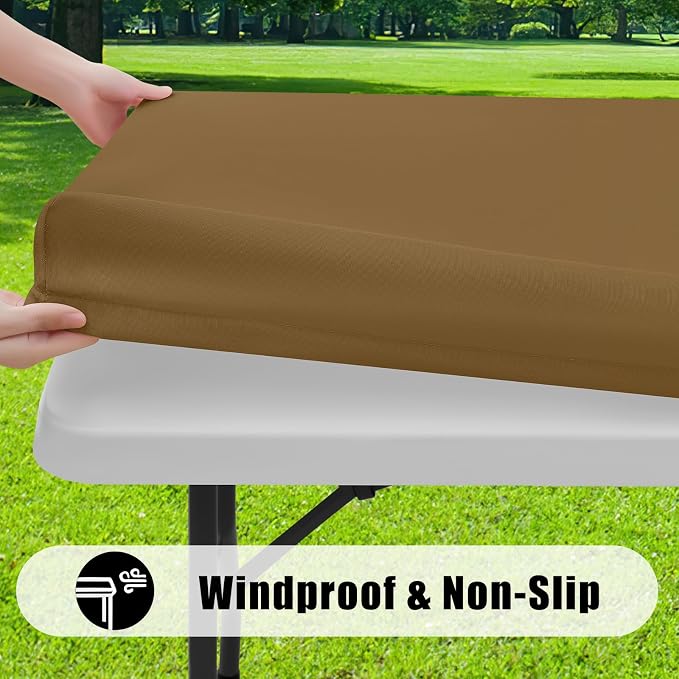 Smiry 4 Pack Rectangle Picnic Table Cloth, Waterproof Elastic Fitted Tablecloths, Washable Polyester Rectangular Patio Table Cover for Camping, Indoor and Outdoor (Brown, 30"x96")