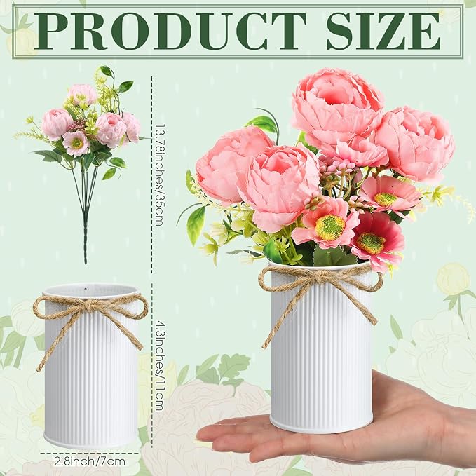 Wavwavw 6 Pcs Floral Table Centerpieces Artificial Peonies Flower with Vase Purple Pink Blue Yellow Fake Flower Bouquet Pastel Floral Arrangement Spring Summer Decorations for Wedding Home Table Party