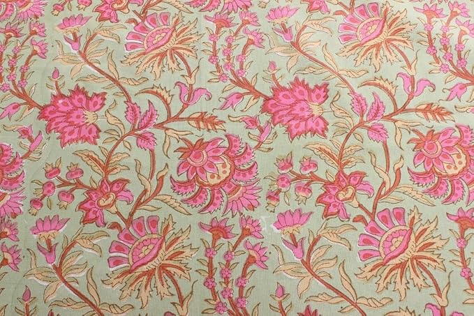 Ridhi Pistachio Green Hand Block Print Cotton Rectangle Tablecloth 160" x 72" inches Reusable Table Cover Decorative Everyday Use for Dining Room, Farmhouse, Home Gift for Spring, Mother's Day