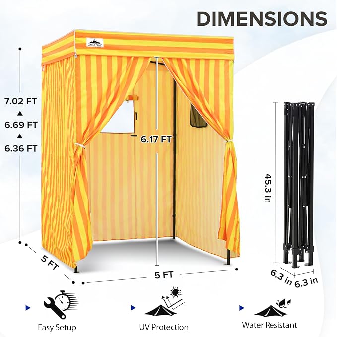 EAGLE PEAK 5x5 Pop Up Changing Tent, Flat Top Changing Room, Yellow/Orange | Portable, Privacy Tent, Pool Cabana, Dressing Room, Shower & Toilet Use, Opaque Fabric, Instant Setup, Photoshoots, Camping