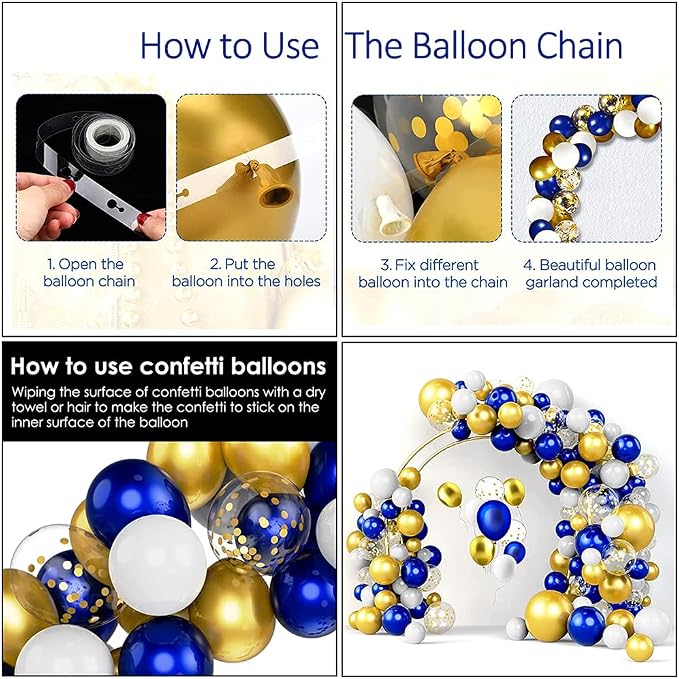 63 PCS Blue Golden Birthday Party Balloons Decorations for Men Women | with Photography Background Backdrop, Happy Birthday Sign Banner, Confetti Balloons