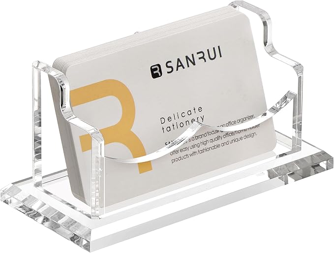 SANRUI Clear Horizontal Business Card Holder Stand for Desk, Acrylic Desktop Display Name Cards Holders Organizer Storage Rack,for Exhibition, Home, Office,1 Tier 1 Pocket, 60 Card Capacity