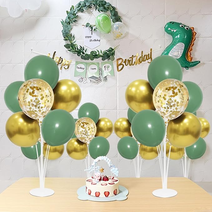 ZJDHPTY 4Set Green and Gold Balloon Stand Table Centerpieces Party Decor | Woodland Baby Shower Bridal Shower Jungle Birthday Graduation Retirement St. Patrick's Day Easter Wedding Party Decorations