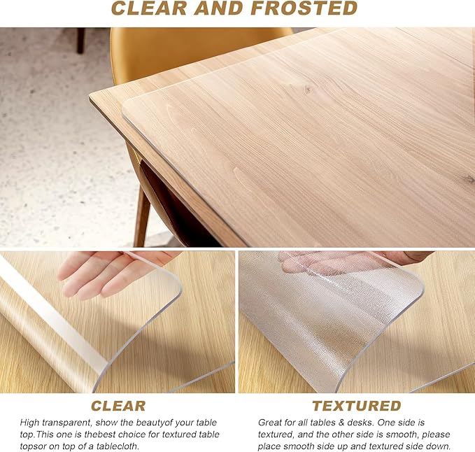 Vicwe 42x 72 Inch Clear Table Cover Protector,1.5 mm Thick Single-Sided Frosted Clear Desk Pad Mat, Rectangle Waterproof Table Top Protector, Scratch Proof and Easy Cleaning for Dining Room Table