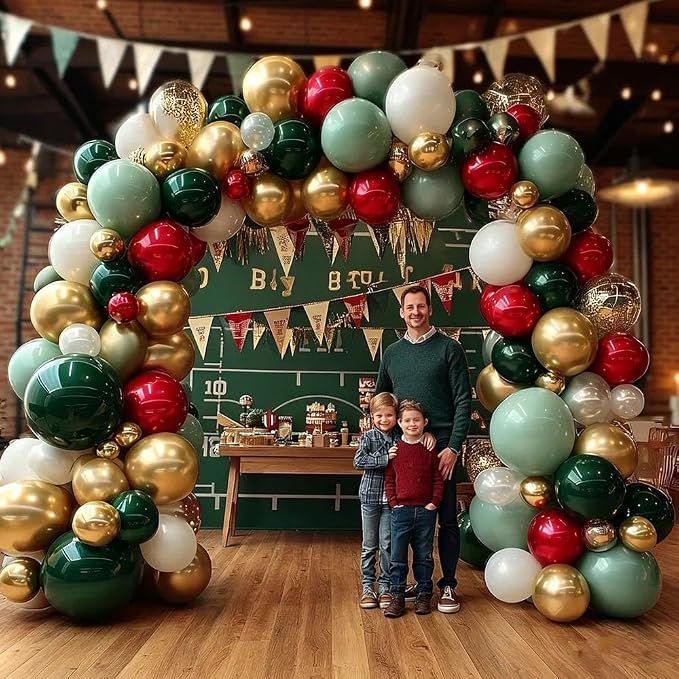 Soccer Balloon Arch Kit, Double Stuffed Dark Green Red Pearl White Gold Balloons Emerald Green Burgundy Balloon Garland for World Cup Soccers Football Sports Theme Birthday Graduation Party Decoration