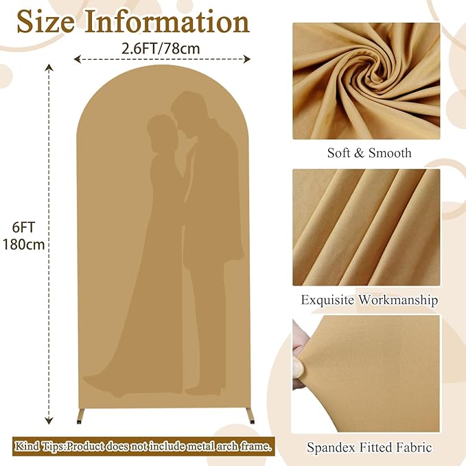 FOTSHARER Spandex Arch Backdrop Cover 2.6FTx6FT Brown Backdrop Cover Wedding Arch Cover for Holiday Party Decoration Arch Covers Stretchy Backdrop Balloon Arch Cover Tan Backdrop Covers for Arch Stand