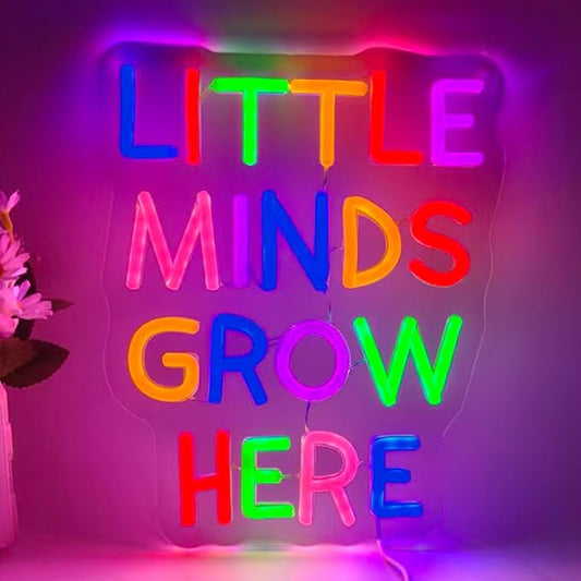 Little Minds Grow Here LED Neon Sign, Inspirationa Neon Lights for Wall Decor, Classroom, Nursery, Study Room, Party, Gifts for Teachers and Children