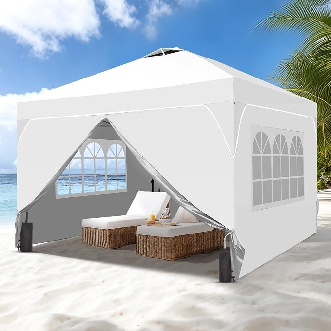 GDY 12x12FT Pop Up Canopy Tent with One Push Setup, Easy to Install with 4-Sidewalls for Events, Parties, Camping, Outdoor Gazebo with 4-Sandbags and Wheel Bag, White.