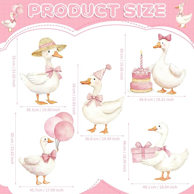 5Pcs Silly Goose Baby Shower Decorations, Pink Large Goose Cardboard Cutout Standup, Geese Birthday Party Sign for Photo Booth Props Backdrop Garden Entrance Decor Cartoon Party Supplies