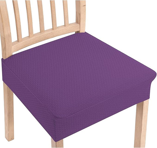 Smiry Stretch Jacquard Seat Covers for Dining Room Chairs Set of 2, Removable Washable Chair Seat Protector Slipcovers, No Rear Covers, Purple
