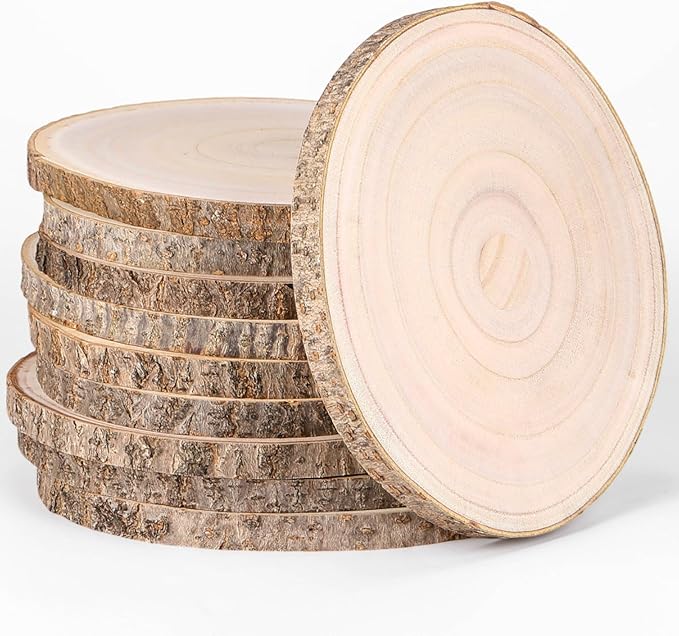 Tioncy 10 Pack Large Wood Slices for Centerpieces Unfinished Rounds Wood Slabs for Tables Decor Natural Wooden Circle for DIY Crafts Rustic Wedding Centerpiece Decor (7-8 Inch)