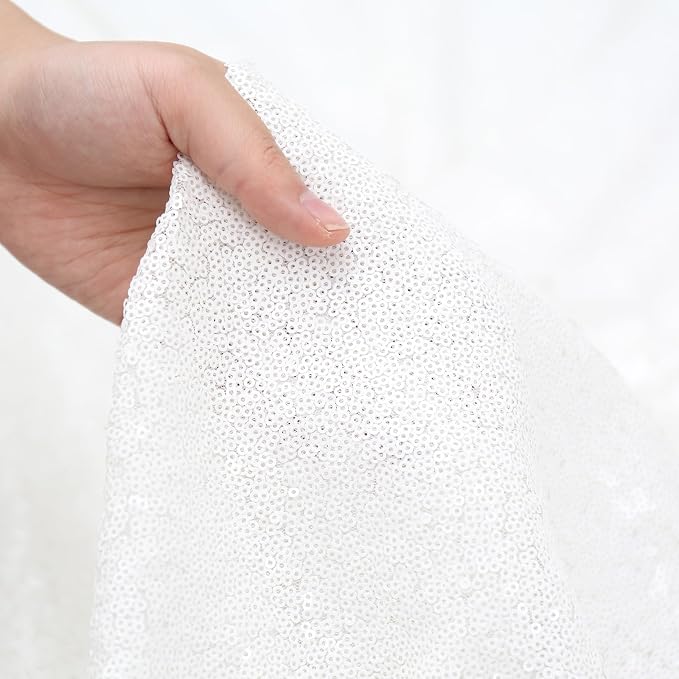 PartyDelight White Sequin Backdrop Curtains 2x8ft 2 Panels | 3mm stitched sequin curtain with 4 inch rod pocket for 2x8ft 2 panel doorway window side drape narrow photo booth strip