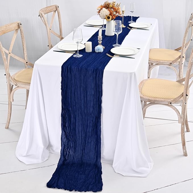24 Pack Royal Blue Cheesecloth Table Runner,10FT Gauze Boho Long Cheesecloth Table Runners 20x120inch Rustic Cheese Cloth Table Runner for Wedding Party Bridal Shower,Table Decorations