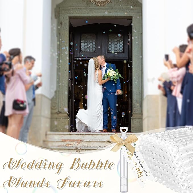 405 Pcs Wedding Send Off Bubble Ideas Set Include Heart Bubble Wands Gift Tags Cards Wood Photo Frame Ribbons Wedding Send Off Party Favors for Guests(Champagne Gold)