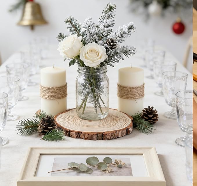 6.5-8 inch Wood Slices for Centerpieces, 6 Pcs Natural Wood Centerpieces for Tables with Bark, Rustic Wood Circles for Crafts Arts Party, Christmas Decorations and Wedding Centerpiece