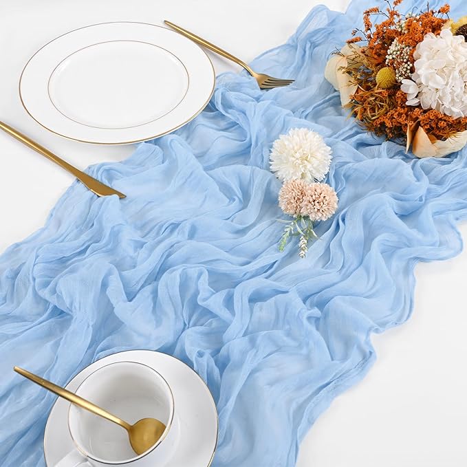 20 Pack Cheesecloth Table Runner - 17x108 Inch Light Blue Boho Gauze Cheese Cloth Table Runners for Baby Bridal Shower Decoration Wedding Party Summer Garden Farmhouse
