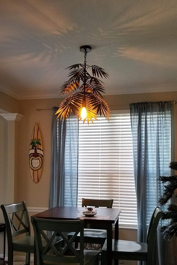 Newrays Vintage Adjustable Tropical Coconut Leaves Chandelier Unique Rustic Tree Lamps Living Room Dining Rooms Bedrooms Kitchen Hanging Lighting Fixtures