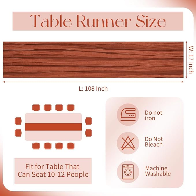 20 Pack Cheesecloth Table Runner - 17x108 Inch Terracotta Boho Gauze Cheese Cloth Table Runners for Baby Bridal Shower Decoration Wedding Party Summer Garden Farmhouse