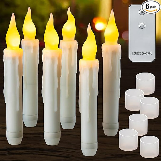 6 Pack Remote LED Taper Candles Battery Operated, Halloween Floating Candle Lights Flickering Flameless Outdoor Electric Flicker Fake Candle Bulk, Window Chandelier Holder Christmas Decorations