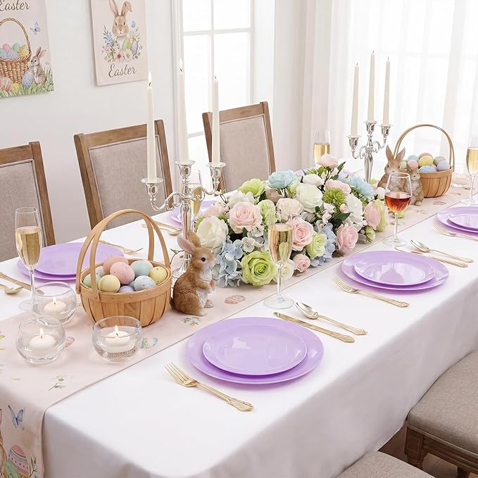 KIRE 60PCS Purple Plastic Plates Disposable - Heavy Duty Purple Plates Include 30Pcs 10.25” Dinner and 30Pcs 7.5” for Dessert/Salad - for Wedding/Bridal Shower