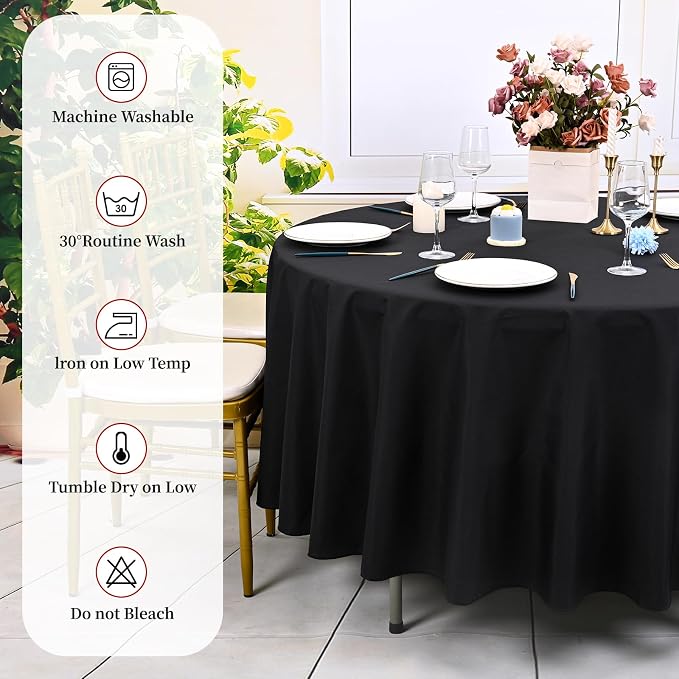 10 Pack Black Round Tablecloth 120 Inch, Waterproof Polyester Table Cloth for Round Tables, Black Tablecloths Stain and Wrinkle Resistant Washable Fabric Table Cover for Party Dining Wedding Banquet
