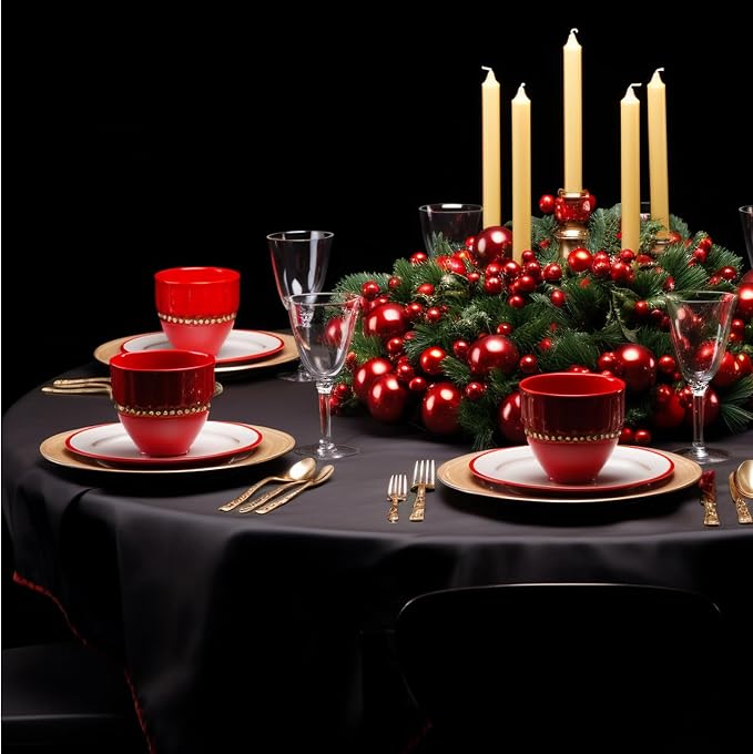 Round Tablecloth 6 Pack 90 Inch Black Tablecloths Washable Decorative Linen Polyester Table Clothes Cover for Dining Table Banquets Buffet Parties and Wedding