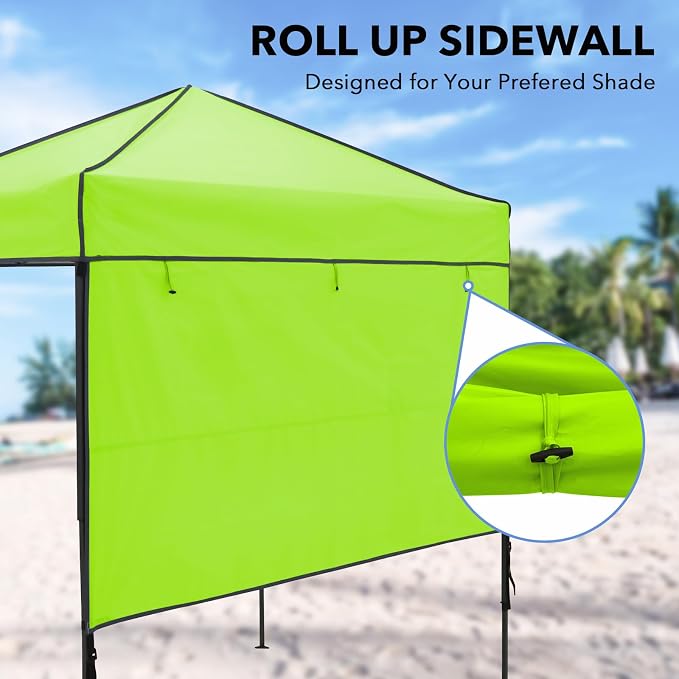6x4 Pop Up Canopy Tent with Half Wall Panel, Instant Portable Beach Canopy, Outdoor Tent with Carry Bag for Camping, Sports, Tailgating, Events, Neon Green