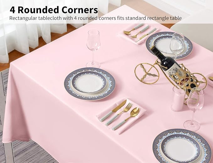 Surmente Pink Tablecloth 60 x 102-inch Rectangular Polyester Table Cloth for Weddings, Banquets, or Restaurants