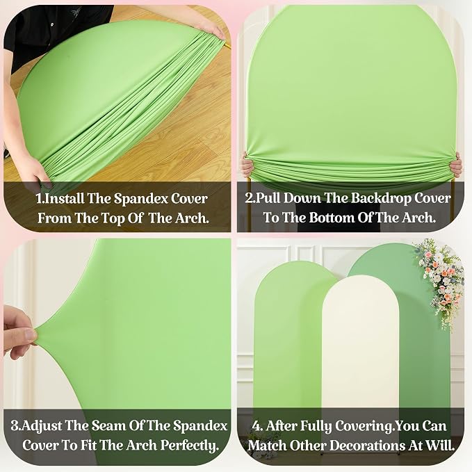 Set of 3 Arch Backdrop Covers(6ft, 5ft, 4ft) - Premium Stretchy Spandex Backdrop Arch Stand Cover for Baby Shower,Wedding,Party Decor Chiara Cover with Double-Sided Design(Cream Green)