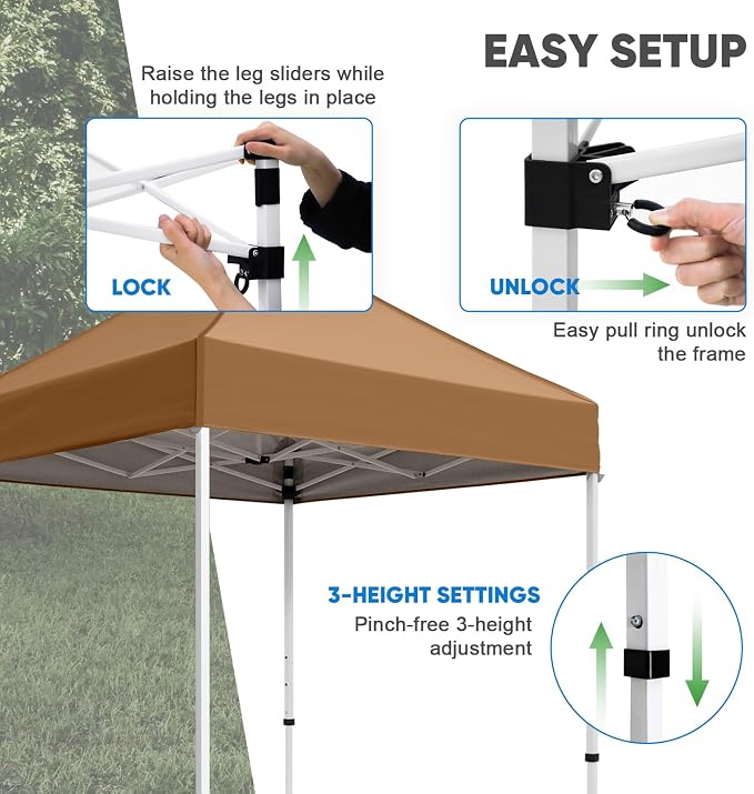 COOS BAY 5x5 Pop Up Canopy Tent, Portable Lightweight Sun Shelter with Carry Bag, Easy Setup Outdoor Canopy for Beach, Camping, Sports & Backyard Shade, Khaki