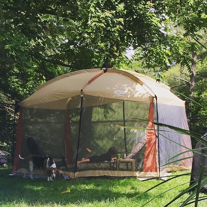 CAMPROS CP Screen House 12 x 10 Ft Screened Mesh Net Wall Canopy Tent Screen Shelter Gazebos for Patios Outdoor Camping Activities - Beige